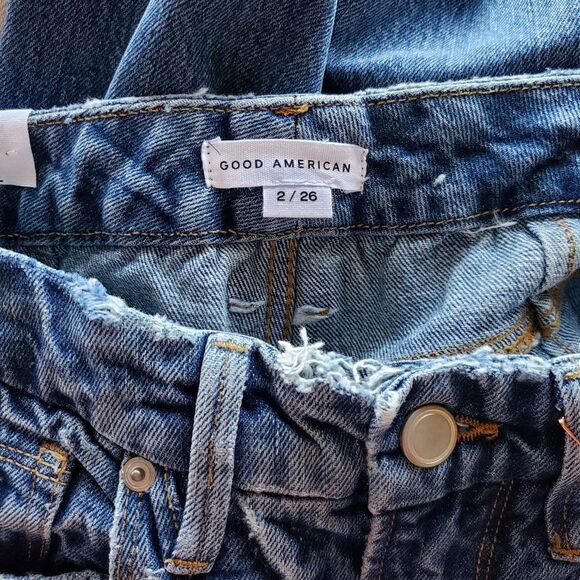 Good American Distressed 100% Cotton Denim Jeans in Indigo061 - Picture 6 of 8